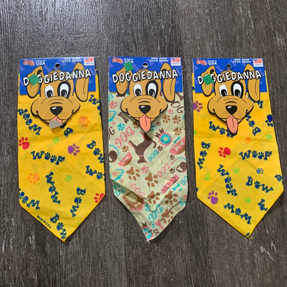 Doggiedanna Dog Bandanas 3 Pack Yellow Paw Print Woof USA One Size Fits Most